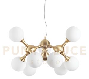 Nodi lampadario sospenso in metallo e vetro bianco finitura ottone 