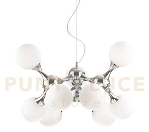 Nodi lampadario sospenso in metallo e vetro bianco finitura cromo 9