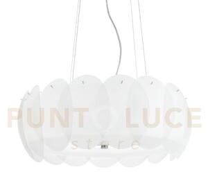 Ovalino lampadario a sospensione 8 luci attacco e27 in vetro bianco