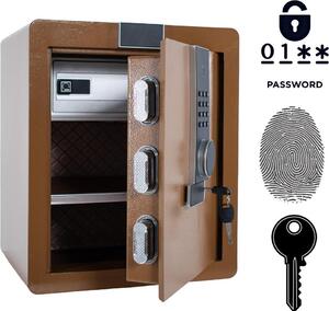 Cassaforte domestica blindata biometrica con impronta digitale 45x38x32 cm Marrone