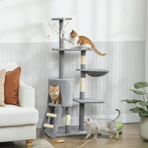 AllMyPets Torre per Gatti Tiragraffi con Casetta Trespolo Piattaforme e 4 Topolini in Legno Peluche e Sisal 60x35x134 cm colore Grigio