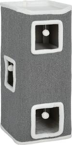 AllMyPets Torre Tiragraffi per Gatti con 3 Casette, 3 Palline e Posatoio, in Legno, Tessuto e Peluche, 41x41x100 cm colore Grigio/Bianco - R538GY