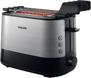 Philips Tostapane 2 Fette Potenza 650 Watt 7 Livelli di cottura Funzione scongelamento e Cassetto fondo Raccoglibriciole colore Nero/Acciaio - HD26