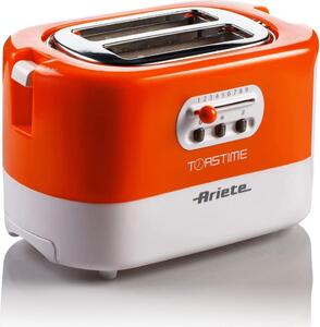 Ariete Tostapane 2 Fette Potenza 700 Watt 9 Livelli di cottura Funzione scongelamento e Vassoio raccoglibriciole colore Bianco/Arancione - 0159 Toa