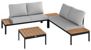 Outsunny Set da Giardino 4 Pezzi con 2 Divanetti 2 Posti e 2 Tavolini in Metallo e Legno Composito, Grigio Nero e Teak
