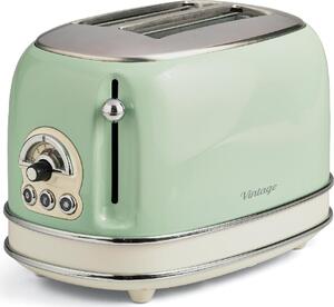 Ariete Tostapane 2 Fette Potenza 810 Watt 6 Livelli di cottura Funzione Scongelamento e Fondo raccoglibriciole colore Verde - 155 Toaster Vintage