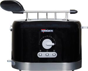 Termozeta Tostapane 2 Fette Potenza 870 Watt con timer a 7 livelli diversi di doratura colore Nero/Acciaio - 76034