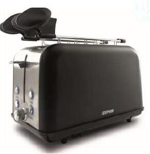 Zephir Tostapane 2 Fette Potenza 850 Watt con Pinze e Vassoio Raccogli-Briciole colore Nero Satinato - ZHC496