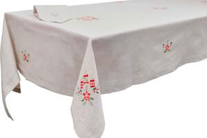 Blanco Raya Tovaglia Natalizia 6 posti 140x180 cm con Ricami + 6 Tavaglioli colore Lino - ZG1822