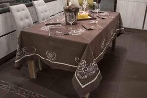 Blanco Raya Tovaglia Rettangolare 12 Posti con merletto artigianale e fantasia floreale colore Marrone - RXH0061