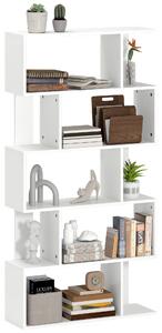 HOMCOM Libreria Asimmetrica a S a 5 Livelli con 10 Ripiani Aperti, in Legno, 80x24x159 cm, Bianco