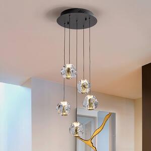 Schuller Valencia Lampada LED a sospensione Zaira, Ø 33 cm, nero/oro, 5 luci. dimmerabile, Chiaro / Trasparente, Soggiorno / Sala da pranzo, Metallo