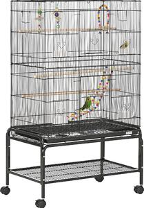 AllMyPets Voliera Gabbia per Uccelli in Acciaio con Posatoi Giochi Contenitori per Cibo e Vassoio 79x49x133 cm Nero