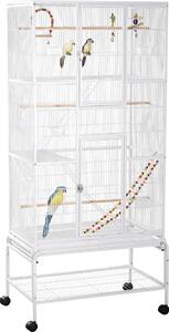 AllMyPets Voliera Gabbia per Uccelli in Acciaio e PP con Posatoi Giochi Contenitori per Cibo e Vassoio 83x53x180 cm Bianco