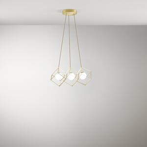 Lampadario Contemporaneo Cube Metallo Oro Vetro 3 Luci G9