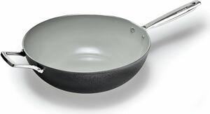 MONETA Wok Padella Antiaderente Induzione in Alluminio 32 cm Rivestimento Finegres colore Grigio - Armonia