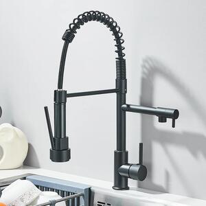 Rubinetto da cucina - Rubinetto estraibile per lavello - Acqua calda e fredda - Orientabile a 360° - Monocomando - Montaggio a incasso a 1 foro - Cartuccia in Vetroceramica - Ottone massiccio - Nero opaco