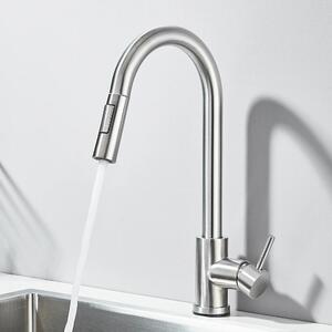 Rubinetto da cucina - A scomparsa - 2 tipi di getto - Montaggio a incasso su piano - Miscelatore monocomando caldo/freddo - Acciaio inossidabile - Cartuccia in Vetroceramica - Nichel spazzolato