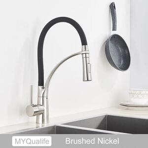 Rubinetto da cucina - Rubinetto per lavello - Doccetta estraibile - Bocca orientabile - Miscelatore monocomando caldo/freddo - Montaggio a incasso a 1 foro - Ottone, cartuccia in Vetroceramica - Nichel spazzolato