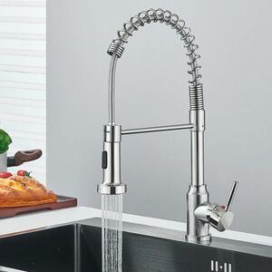 Rubinetto da cucina - Doccetta estraibile - Monocomando, 1 foro - Acqua calda e fredda - Acciaio inossidabile - Cartuccia in Vetroceramica - Nichel spazzolato - Rosso bordeaux
