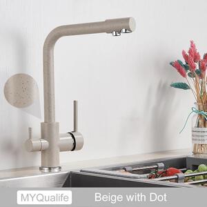 Rubinetto da cucina - RZ-006 - Monocomando - Acqua calda/fredda - Ottone cromato - Cartuccia Vetroceramica - Bocca orientabile - Montaggio a incasso su piano - Beige a pois