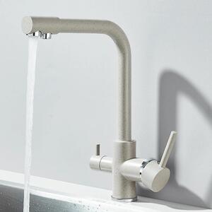 Rubinetto da cucina - Per acqua potabile filtrata - A due manopole - Caldo/freddo - Monoforo, montaggio a filo - Ottone, finitura cromata - Bocca orientabile - Punti beige