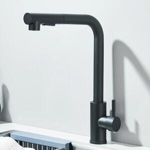 Rubinetto da cucina - Rubinetto estraibile per lavello - Miscelatore monocomando, caldo/freddo, acciaio inossidabile, montaggio a incasso a 1 foro, bocca orientabile - Nero opaco