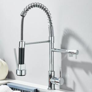 Rubinetto da cucina per lavello - Design a molla - Doccetta estraibile - Miscelatore monocomando - Acqua calda/fredda - Montaggio a incasso a 1 foro - Acciaio inossidabile - Cartuccia in Vetroceramica - Cromo