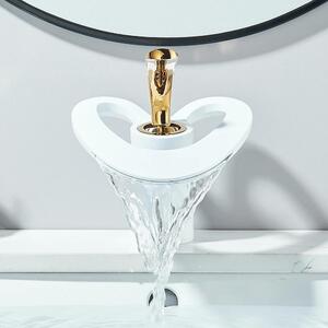 Rubinetto per lavabo - Bocca a cascata - Ottone - Acqua calda e fredda - Monocomando - Montaggio a incasso su piano - Cartuccia in Vetroceramica - Bianco/Oro