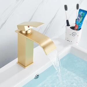 Rubinetto per lavabo - Rubinetto da bagno - Montaggio a colonna - Montaggio monoforo - Miscelatore monocomando - Acqua calda e fredda - Cartuccia in Vetroceramica - Finitura lucida - Oro lucido