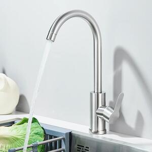 Rubinetto da cucina - Montaggio su piano di lavoro - Montaggio monoforo - Miscelatore monocomando, acqua calda e fredda - Bocca orientabile - Cartuccia Vetroceramica - Nichel spazzolato - Grigio chiaro