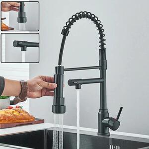 Rubinetto da cucina - Miscelatore estraibile - Due tipi di getto - Acqua calda/fredda - Orientabile a 360° - Monoforo, montaggio a filo - Cartuccia in Vetroceramica - Acciaio inossidabile - Nero
