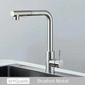 Rubinetto da cucina - Rubinetto estraibile per lavello - Acciaio inossidabile - Acqua calda/fredda - Monocomando - Montaggio a incasso su piano - Orientabile a 360° - Cartuccia in Vetroceramica - Nichel spazzolato