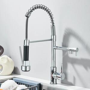 Rubinetto da cucina - Rubinetto estraibile per lavello - Miscelatore caldo/freddo - Orientabile a 360° - Monocomando - Montaggio a incasso a 1 foro - Cartuccia in Vetroceramica - Ottone - Cromo