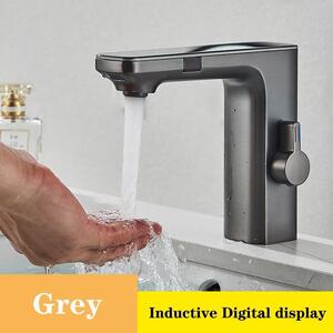 Rubinetto per lavabo senza contatto - Rubinetto con sensore - Display digitale - Miscelatore caldo/freddo - Alimentazione a batteria - Montaggio monoforo - Acciaio inossidabile - Rosso