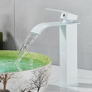 Rubinetto per lavabo - Rubinetto a cascata alto - Montaggio a filo piano - Montaggio monoforo - Miscelatore monocomando - Cartuccia in Vetroceramica - Acciaio inossidabile - Nero opaco/Bianco