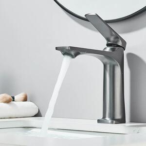 Rubinetto per lavabo - Miscelatore monocomando - Montaggio a colonna - Acqua calda/fredda - Cartuccia in Vetroceramica - 1 foro - Lega di zinco - Grigio canna di fucile