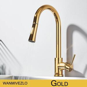 Rubinetto da cucina - Rubinetto estraibile - Orientabile a 360° - Miscelatore monocomando - Acqua calda e fredda - Finitura spazzolata - Installazione a 1 foro - Oro
