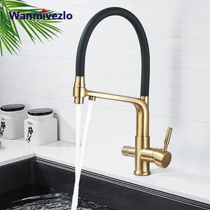 Rubinetto da cucina - Con doccetta estraibile - Rotazione a 360° - Monocomando - Montaggio monoforo - Acqua calda/fredda - Cartuccia in Vetroceramica - Oro spazzolato