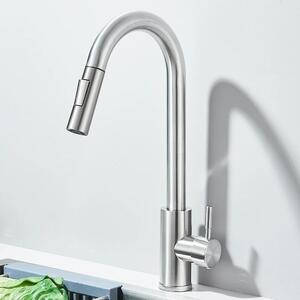 Rubinetto da cucina - A sfioro - Miscelatore monocomando - Acqua calda/fredda - Montaggio a filo piano, 1 foro - Acciaio inossidabile - Cartuccia in Vetroceramica - Bocchello orientabile - Nichel spazzolato