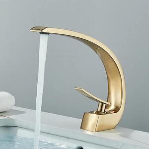 Rubinetto per lavabo - MK-690 - Montaggio a colonna - Monoforo - Monocomando - Acqua calda/fredda - Cartuccia in Vetroceramica - Oro spazzolato