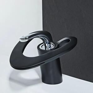Rubinetto per lavabo da bagno - Rubinetto a cascata - Montaggio a filo piano - Monocomando, monoforo - Miscelatore caldo/freddo - Ottone - Cartuccia in Vetroceramica - Cromo nero