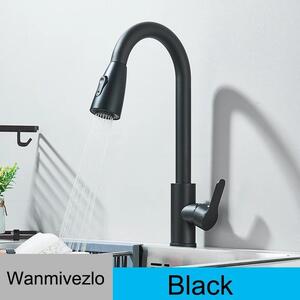 Rubinetto da cucina - Doccetta estraibile - Acqua calda e fredda - Miscelatore monocomando - Montaggio su piano di lavoro a foro singolo - Bocchello orientabile - Cartuccia in Vetroceramica - Nero opaco