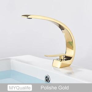 Rubinetto per lavabo - Miscelatore monocomando - Montaggio a colonna - 1 foro - Acciaio inossidabile 304 - Cartuccia in Vetroceramica - Lucido - Oro
