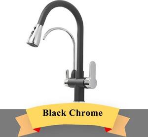 Rubinetto da cucina - Miscelatore a due manopole - Doccetta estraibile - Acqua calda e fredda - Montaggio monoforo - Bocca orientabile - Cartuccia in Vetroceramica - Corpo in ottone - Cromo nero
