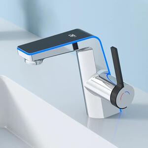 Rubinetto per lavabo - Miscelatore monocomando - Indicatore di temperatura a LED - 2 tipi di getto - Installazione a foro singolo - Cartuccia in Vetroceramica - Acqua calda/fredda - Bianco
