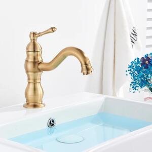 Rubinetto per lavabo - Miscelatore monocomando - Ottone anticato - Montaggio a colonna - 1 foro - Cartuccia in Vetroceramica - Acqua calda/fredda - Corpo in ottone - Rosso
