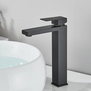 Rubinetto per lavabo - Modello alto - Acciaio inossidabile - Miscelatore monocomando - Montaggio da appoggio su foro singolo - Cartuccia in Vetroceramica - Nero opaco