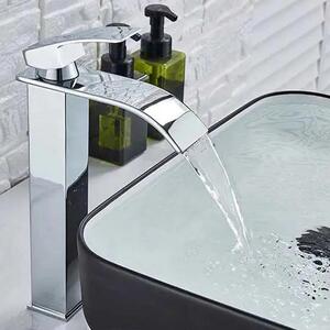 Rubinetto per lavabo a cascata - Rubinetto alto per lavabo da appoggio - Bocca larga - Acciaio inossidabile 304 - Cartuccia in Vetroceramica - Acqua calda/fredda - Cromo