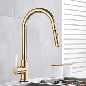 Rubinetto da cucina - Rubinetto con sensore - Doccetta estraibile - Orientabile a 360° - Miscelatore monocomando - Acqua calda e fredda - Acciaio inossidabile - Oro spazzolato